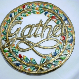 Green and gold Metal Wreath- Gather